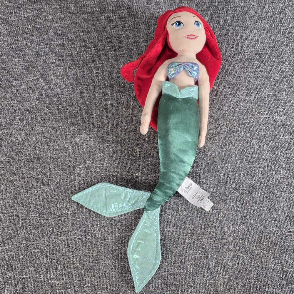 Disney Store Ariel The Little Mermaid Plush 21" Green Satin Tail Red Hair